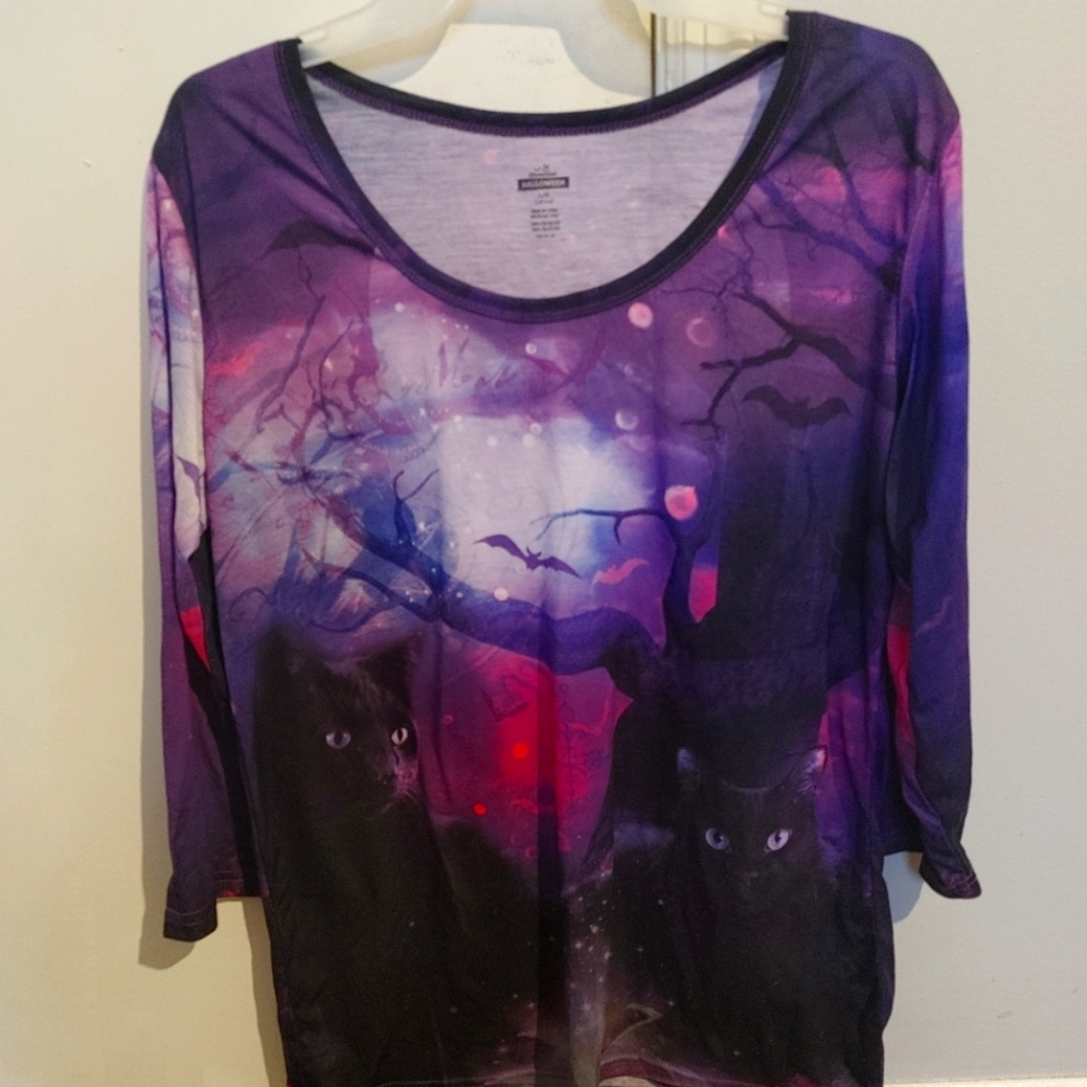 Black Cat Halloween Long Sleeve T-Shirt Large